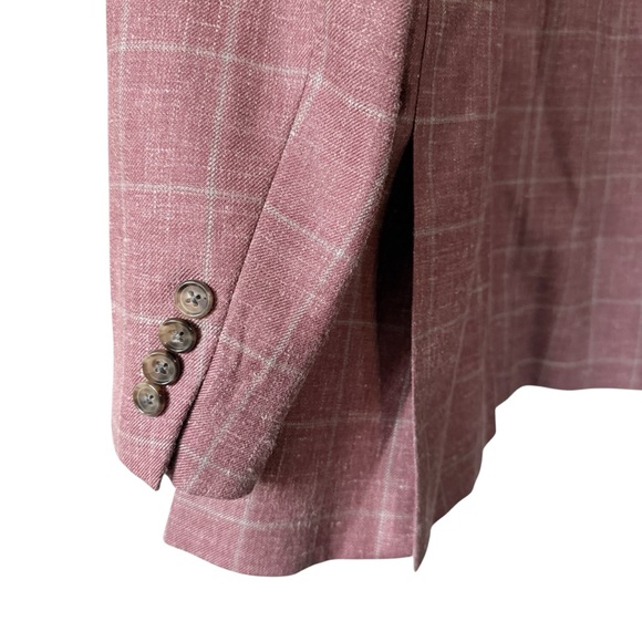 Lauren Ralph Lauren Men's Pink Windowpane Check Sport Coat 48R Wool Silk Linen - Picture 7 of 14